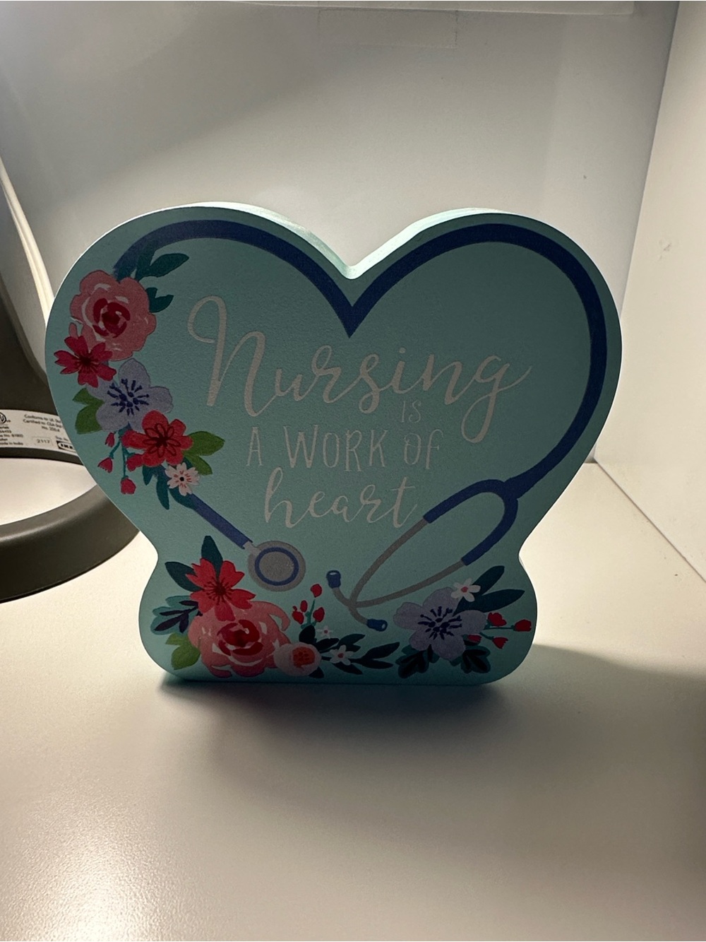 Nursing Is A Work Of Heart Blue Floral Heart Sculpture